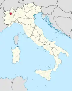 Map highlighting the location of the province of Biella in Italy