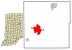 Location of Hartford City in Blackford County, Indiana.