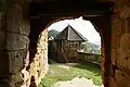 Hohenrechberg Castle, maschikuli tower seen through inner gate