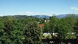 View towards the Baiu Mountains (Lazu Hill, Mount Gurguiatu, and Mount Gârbova)