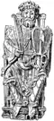 12th century A.D.[29] Carolingian Empire. Bowed round lyre on the Lothair Psalter. Engraving lacks fine details in the original, such as the mechanism to adjust the tension of the bow.