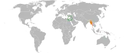 Map indicating locations of Israel and Myanmar