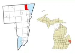 Location within St. Clair County (red) and the administered CDP of Lakeport (pink)