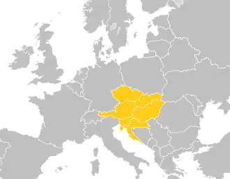 Map of Europe indicating the member countries of the Central European Defence Cooperation