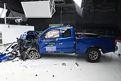 Driver-side small overlap crash test of a 2017 Toyota Tacoma