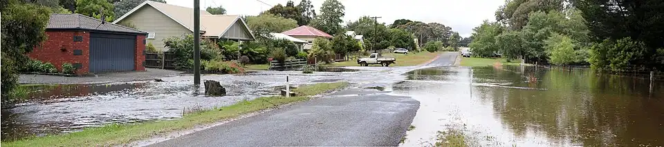A street in Trentham during the summer 2011 flooding.
