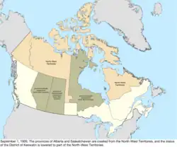 Map of the change to Canada on September 1, 1905