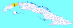 Candelaria municipality (red) within Artemisa Province (yellow) and Cuba