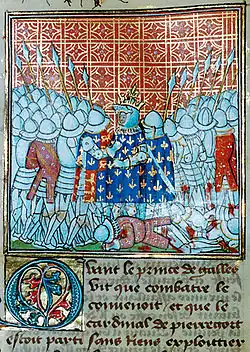 part of an illuminated manuscript showing King John being captured
