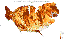 Cartogram of "other" presidential election results by county