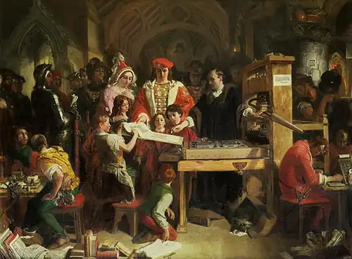 Caxton Showing the First Specimen of His Printing to King Edward IV, 1851