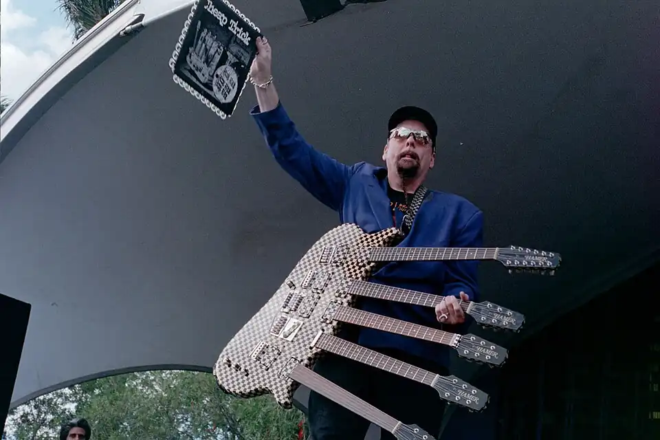 Cheap Trick at Gulfstream Park - Rick Nielsen with Quint Neck Guitar 2.jpg