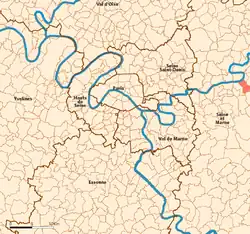 Location (in red) within Paris inner and outer suburbs