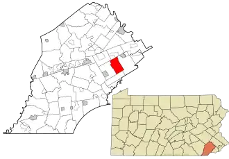 Location of East Goshen Township in Chester County, Pennsylvania (top) and of Chester County in Pennsylvania (below)