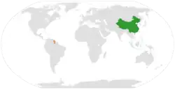 Map indicating locations of China and Guyana