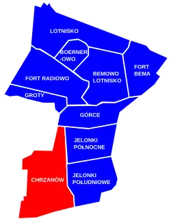 Location of the City Information System area of Chrzanów within the district of Bemowo.