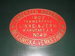 The builder’s plate of Sk3 400 of 1903 at the Finnish Railway Museum