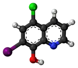 Ball-and-stick model of the clioquinol molecule