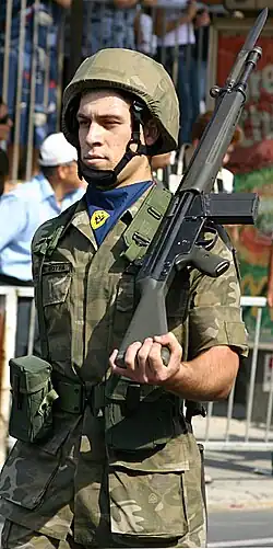 National Guard soldier with the G3A3 rifle (Cypriot National Guard Camouflage).