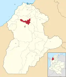 Location of the municipality and town of Cereté in the Department of Cordoba