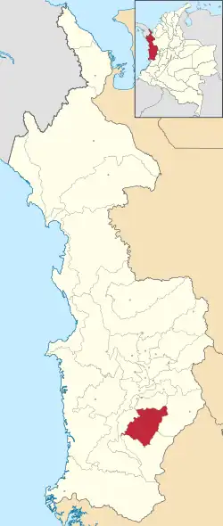 Location of the municipality and town of Nóvita in the Chocó Department of Colombia.