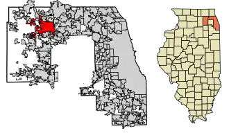 Location of Elgin in Kane and Cook Counties