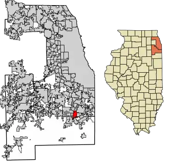 Location of Park Forest in Cook and Will Counties, Illinois.