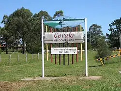 Welcome sign on the outskirts of Coraki