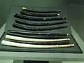Curved cornetts from the Cité de la Musique, Philharmonie de Paris. Black cornets (wood covered with leather or black parchment) and ivory cornets.