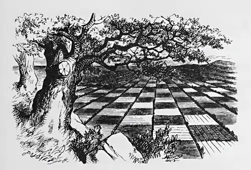 Drawing of rural vista with neatly regular fields separated by small brooks