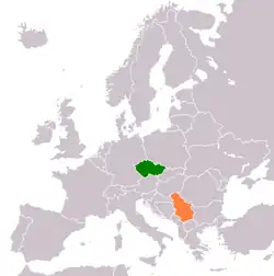 Map indicating locations of Czech Republic and Serbia