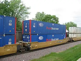 Part of a double-stack train, with 53-foot containers