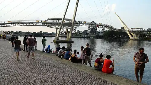 Kuching Waterfront, where the bridge was seen during the broad daylight