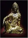 Seated Avalokiteshvara, 14th century. Gilt bronze, h. 38.5 cm. National Museum of Korea.