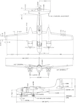 3-view line drawing of the Douglas B-26B Invader