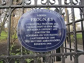 A plaque outside the Ambassador's residence.