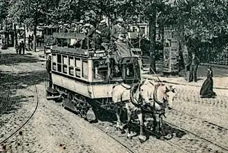 A horse-drawn tram on Boulevard de Sebastopol, about 1906