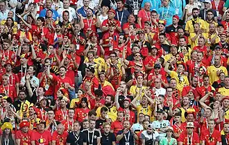 Belgian fans wearing red at the 2018 World Cup in Kaliningrad