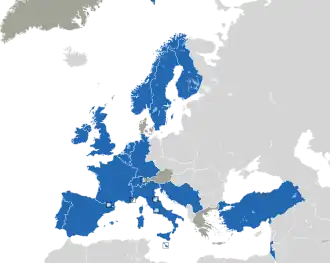 A coloured map of the countries of Europe