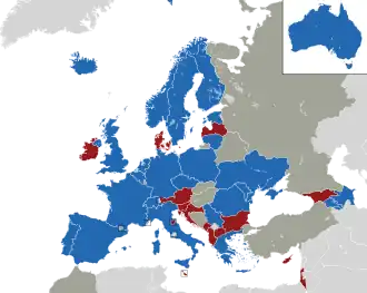 A coloured map of the countries of Europe