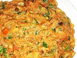 Baingan bartha, an eggplant and tomato bhurta