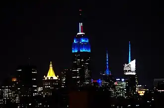 The Empire State Building in New York City was lit blue when CNN called Ohio for Obama, projecting him the winner of the election. Likewise, red would have been used if Romney won.[166]