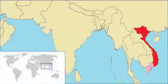 The Empire of Vietnam under Japanese administration      Red: Vietnam (1945)      Pink: under direct control of Empire of Japan.