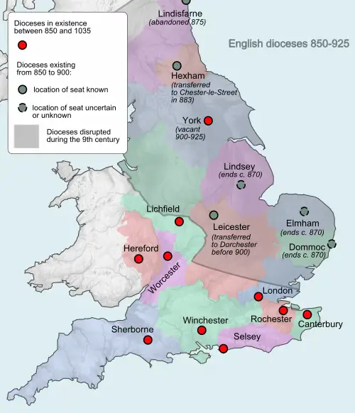 England diocese map pre-925