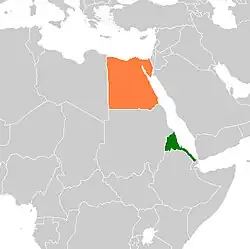 Map indicating locations of Eritrea and Egypt