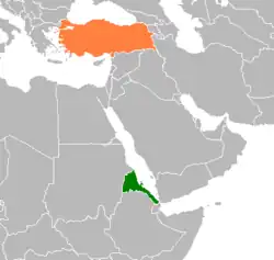 Map indicating locations of Eritrea and Turkey