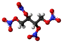 Ball-and-stick model of the erythritol tetranitrate molecule
