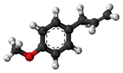Ball-and-stick model of the estragole molecule