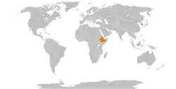 Map indicating locations of Ethiopia and South Korea