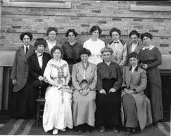 Faculty of the Cornell University home economics department in 1914. Twelve white women posed for a group photo.